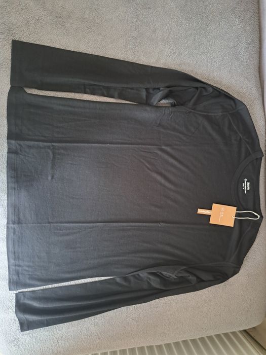 [L] 100% Merino Wełna Merynos Koszulka Czarny Długi Rękaw