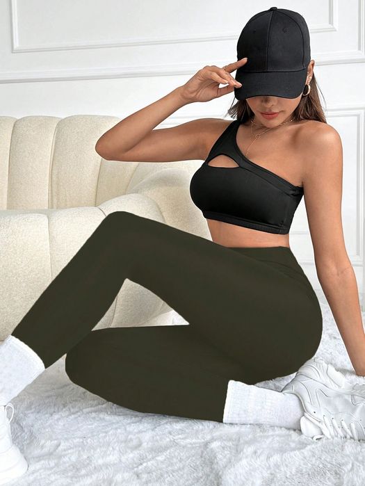 Legginsy Basic Z Wysokim Stanem Zielone Casual Shein S 36