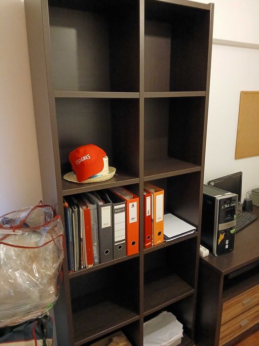 Estante com muita arrumacao