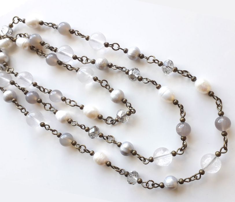 Сотуар из самоцветов, длинные бусы, натуральные самоцветы