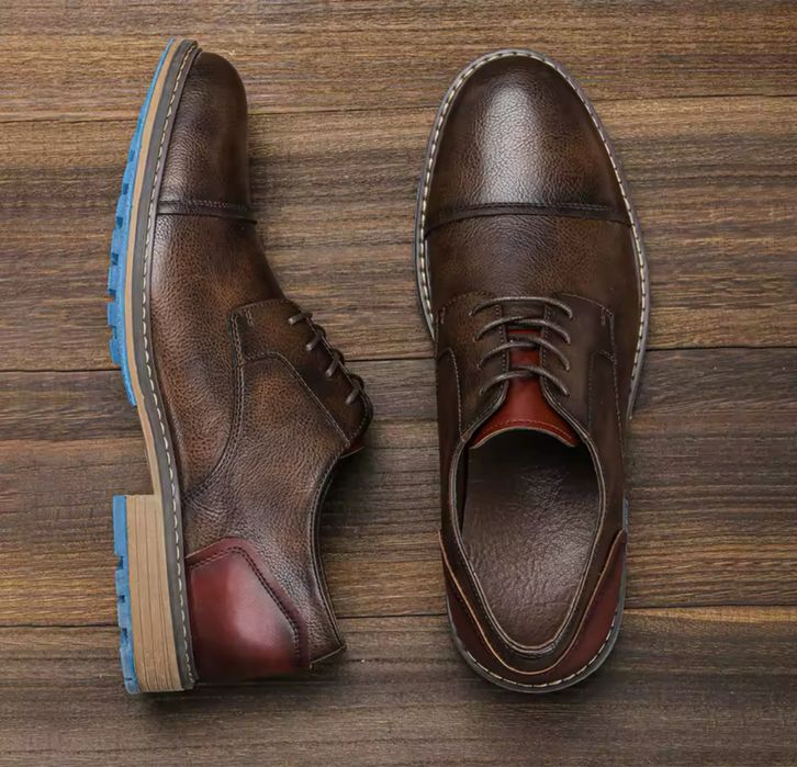 Męskie obuwie eleganckie półbuty derby oxfordy brązowe skórzane