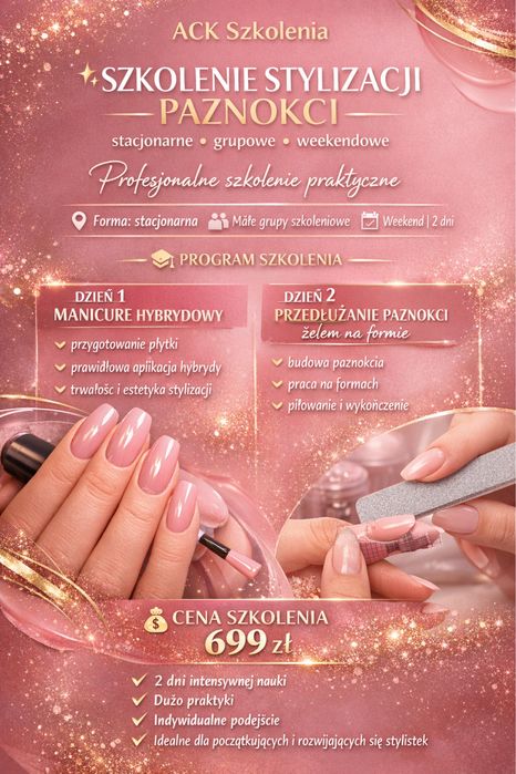 Kurs szkolenie stylizacji paznokci (żel, hybryda, japoński) 699zł