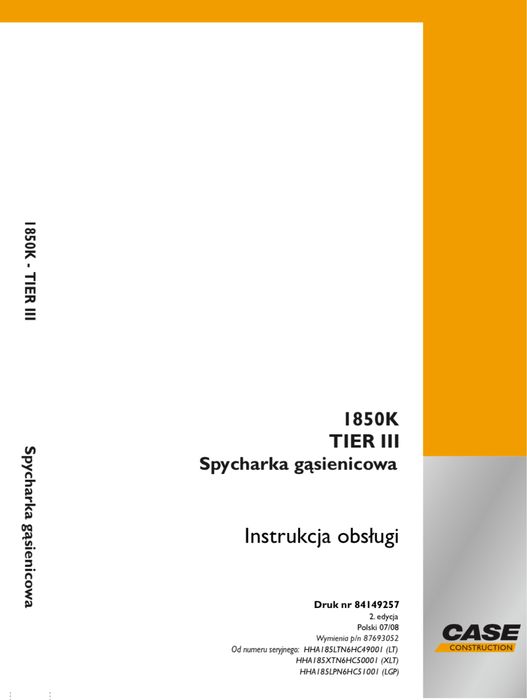Case 1850K spycharka gąsienicowa instrukcja DTR dla operatora UDT PL