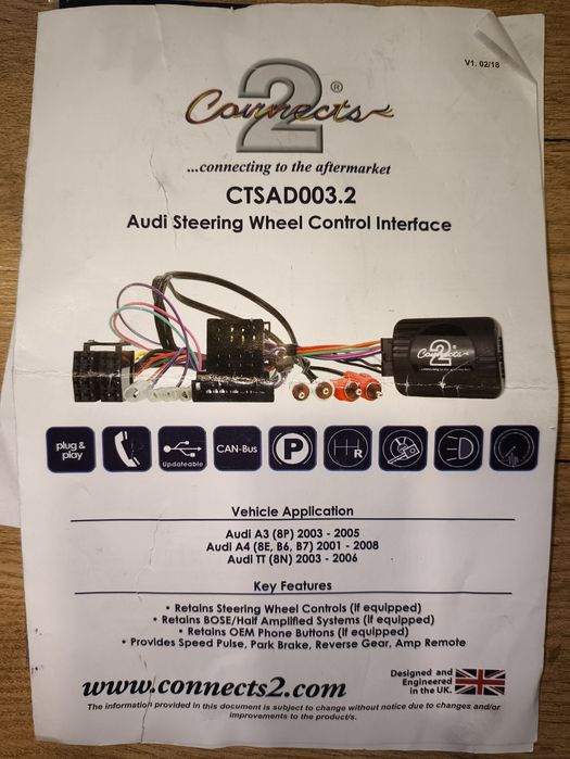Adapter Sterowania Kierownicy Audi CTSAD003.2 Connects2 + CTMULTILEAD.5 + Konwerter Aktywnego Systemu (Subwoofer / Tył)