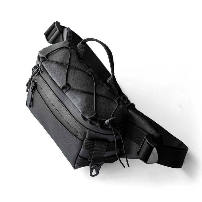 Тактична бананка з еко шкіри STORM чорна Поясна нагрудна сумка