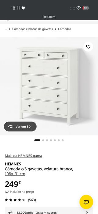Cómoda branca IKEA HEMNES – 6 gavetas