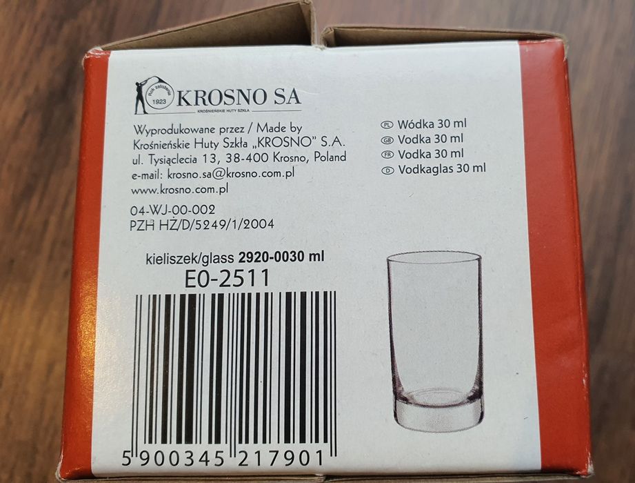 Komplet kieliszków do wódki Krosno, 6 sztuk