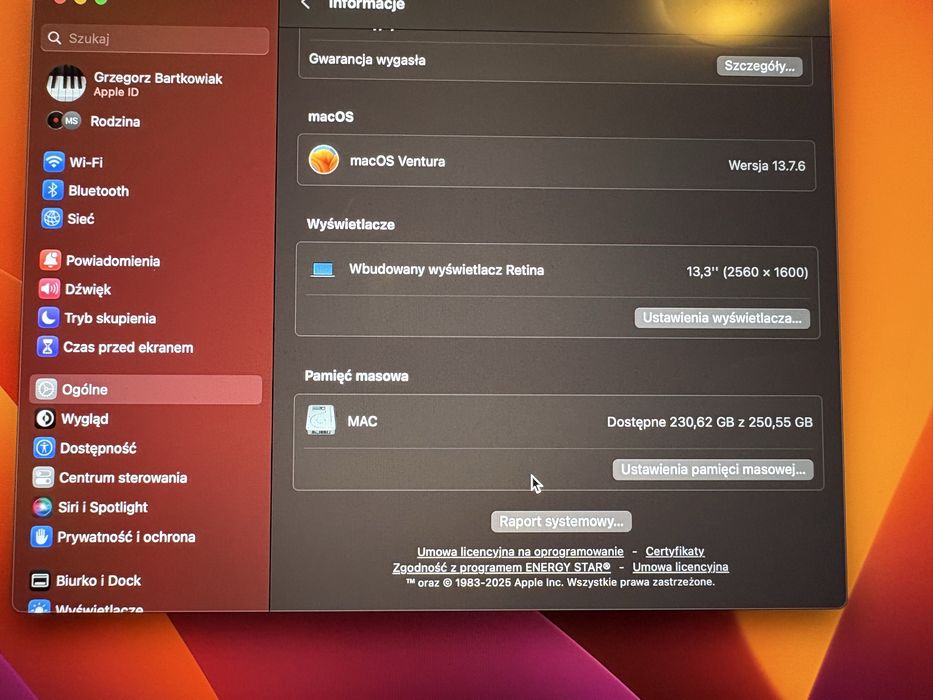 MacBook Pro 2017 8Gb 256Gb uszkodzony