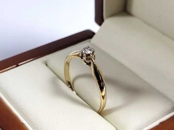 Śliczny złoty pierścionek z brylantem 1,92GR 585