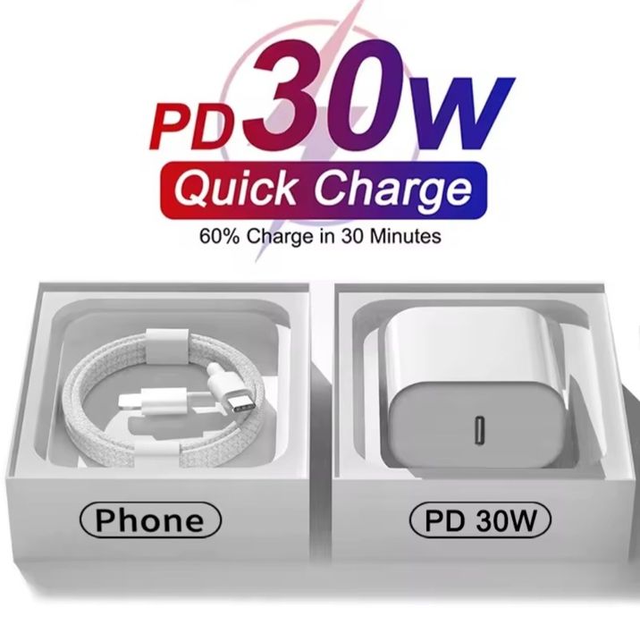 Зарядний пристрій швидка зарядка комплект 30W для iPhone 15, 16, 14, 13, 12 , Блок + Кабель Type-C