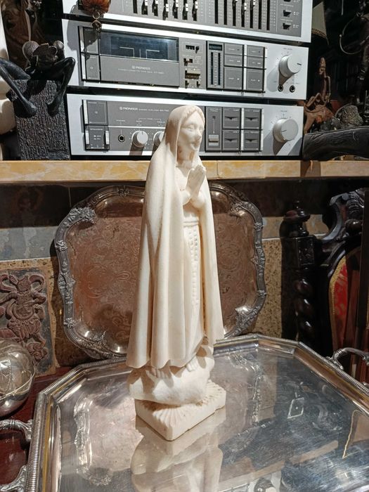 Escultura Esculpida Pedra Mármore Nossa Senhora 42 cm Antiga