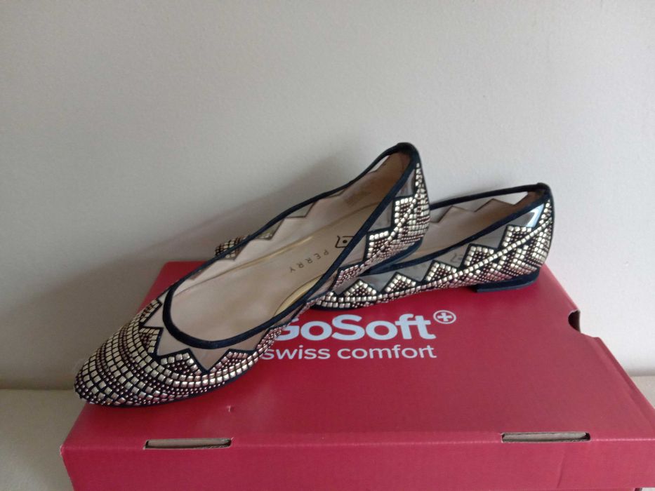 Balerinki Katty Perry ćwieki dżety czarne złote 36