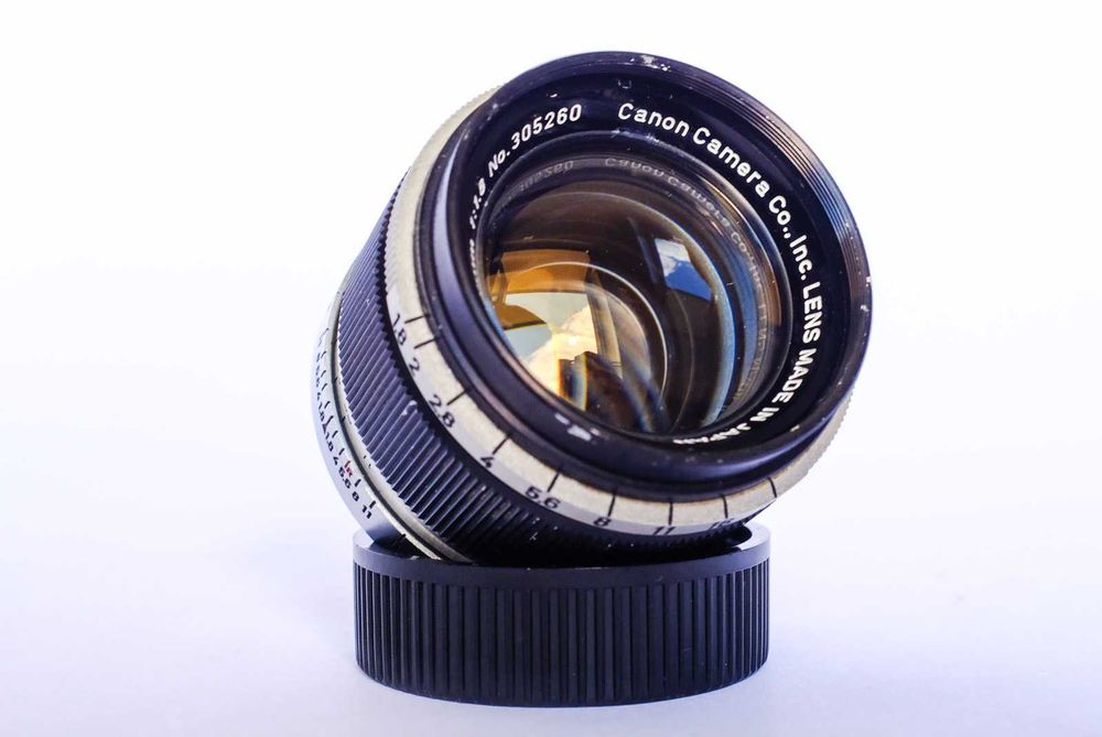 Canon 50mm f/1.8 LTM M39 Leica – późna wersja Serenara, rysy na szkle