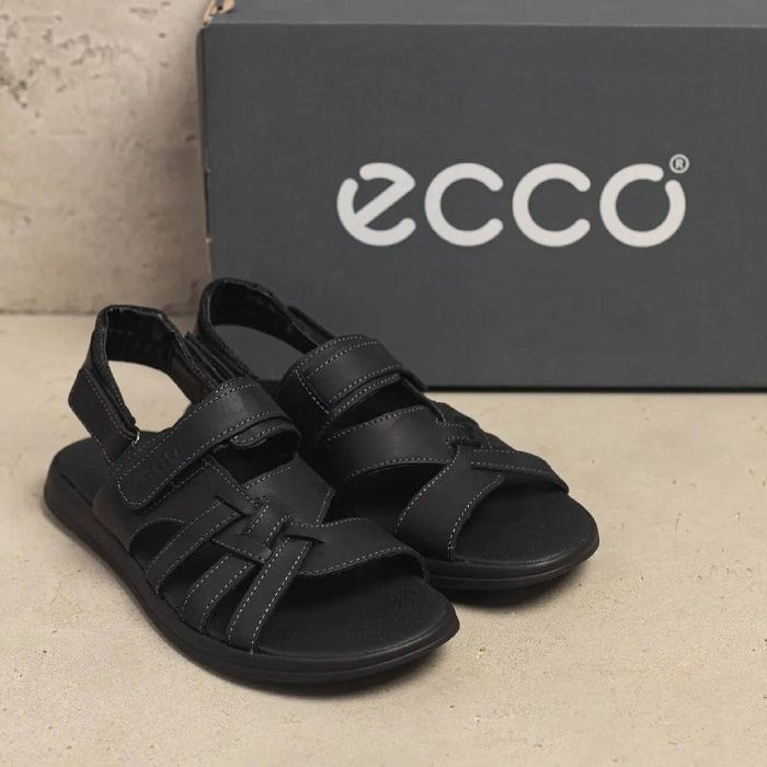 Сандалі чоловічі тапки літні шкіряні ECCO black 40-45р сланці з натуральної шкіри босоніжки