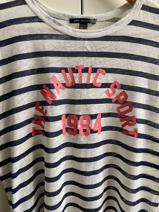 Mango T-shirt koszulka w biało-granatowe paski S