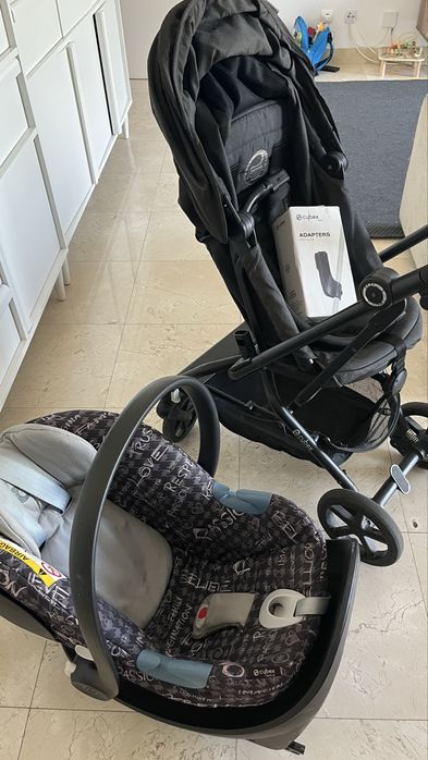 Conjunto Cybex: Ovinho Aton M Gold + Carrinho passeio Eezy S Twist+, Base Isofix Aton M e adaptadores