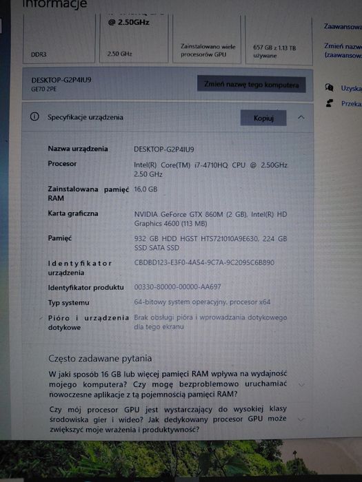 Laptop marki MSI