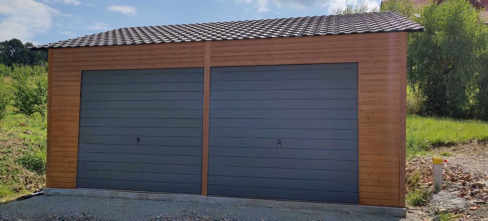 Garaż blaszany antracyt grafit drewnopodobny producent 3x5 6x5 6x6 5x6