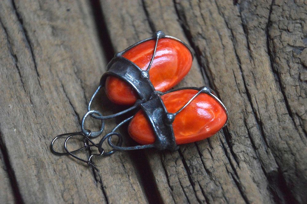 Pomarańczowe - witrażowe ceramiczne kolczyki