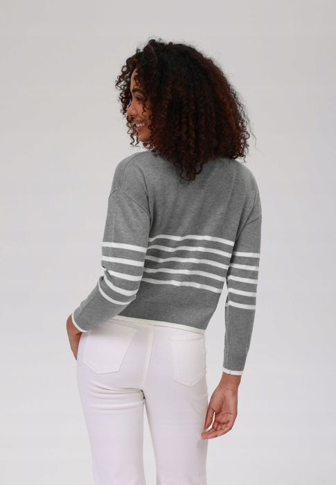 Anna Field 40 L Sweter Damski Szary Paski D2323