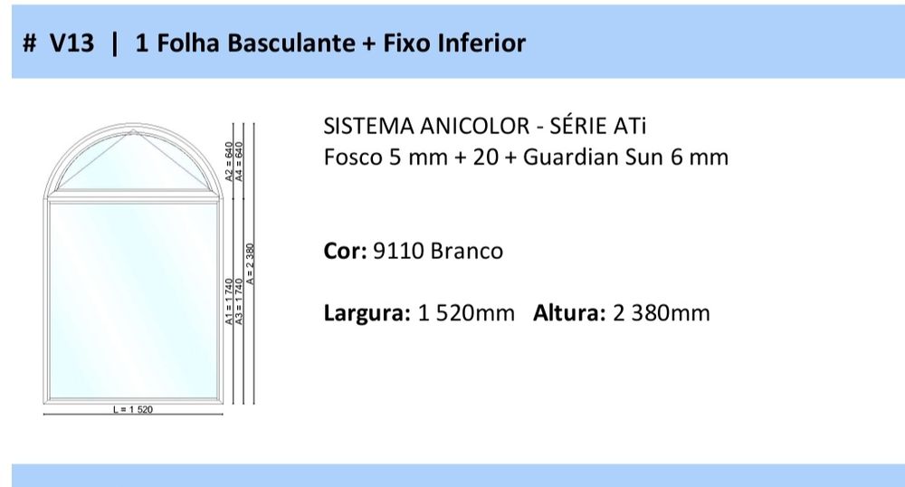 Janela basculante com fixo inferior. Nova