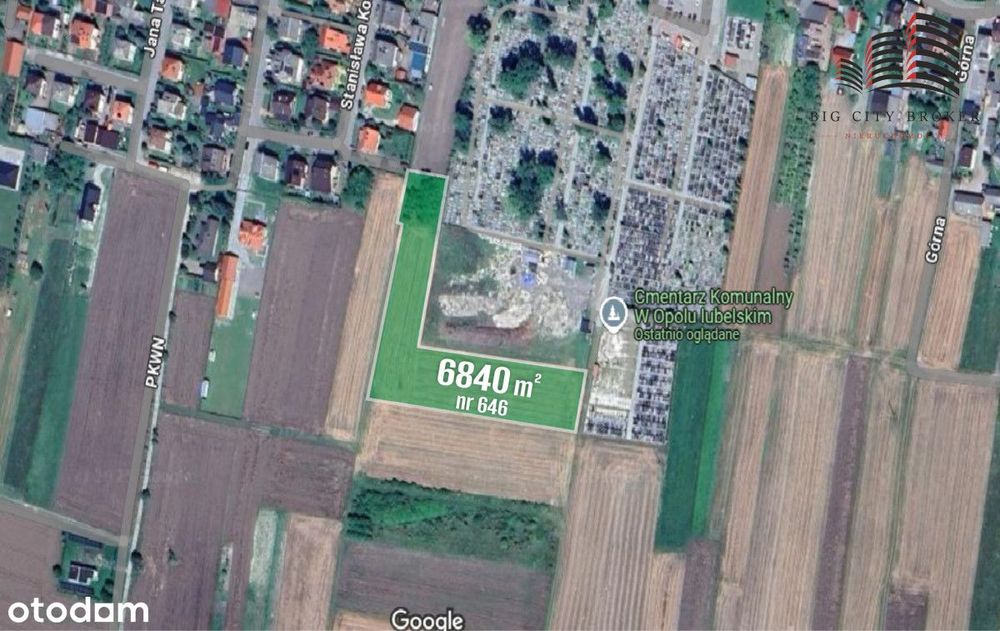 Działka usługowa przy cmentarzu w Opolu Lub.