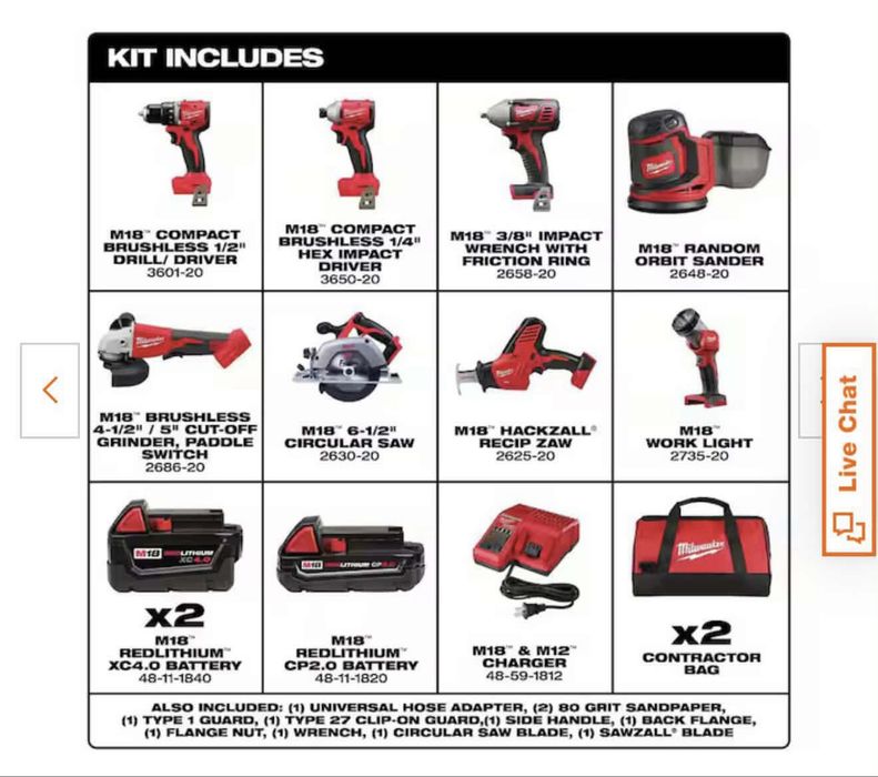 Milwaukee M18 8 Narzędzi Brushless + 3 Akumulatory + Ładowarka NOWY USA