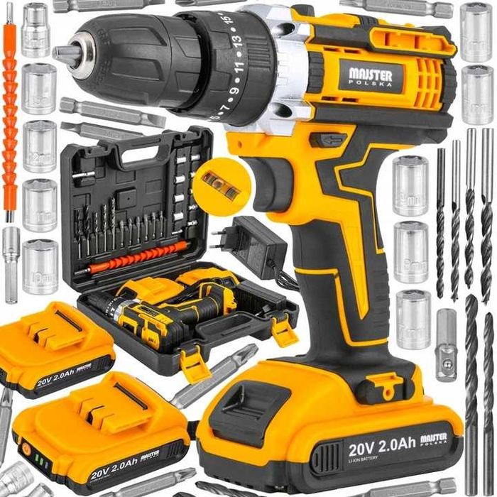 UDAROWA Wiertarka Wkrętarka AKUMULATOROWA WALIZKA 2xAKU 20V nasadki