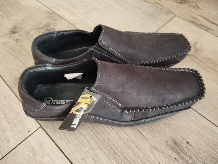 Nowe Skórzane mokasyny loafersy męskie 40