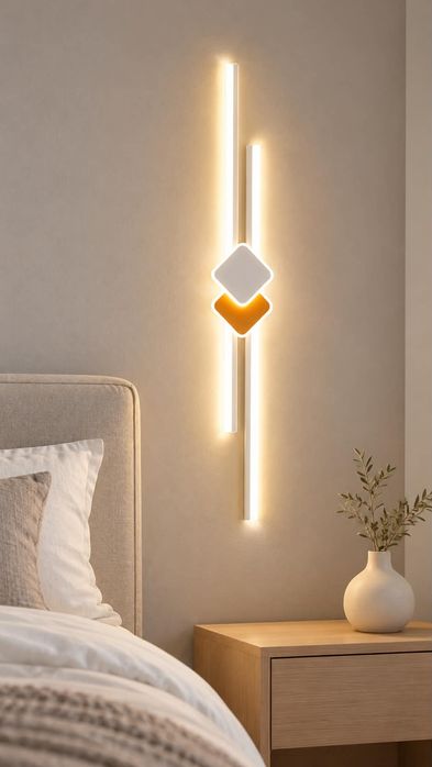 Kinkiet LED 120 cm biało-złoty lampa ścienna nowoczesna geometryczna