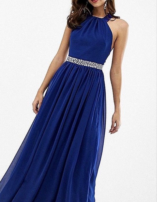 Pretty Little Thing granatowa sukienka wieczorowa maxi S M