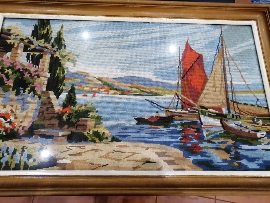 Quadro antigo em ponto de cruz
