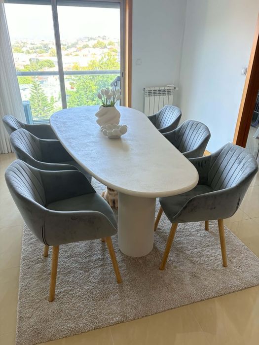 Conjunto de 6 cadeiras de veludo cinzentas claras