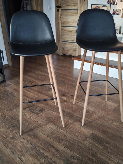 Hokery 2 szt czarne drewno krzesła barowe