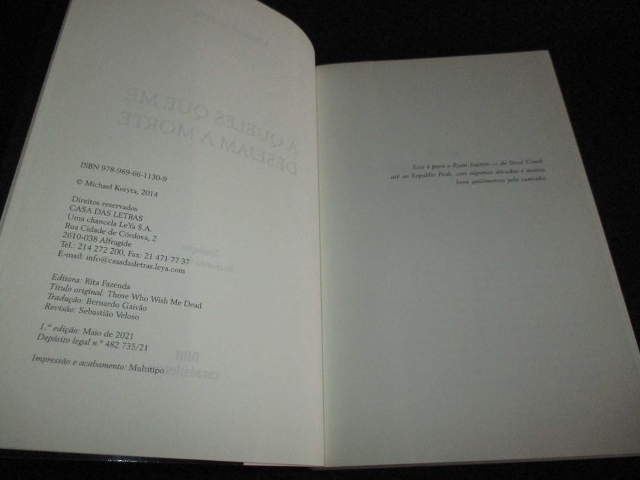Livro Aqueles que me desejam a morte Michael Koryta