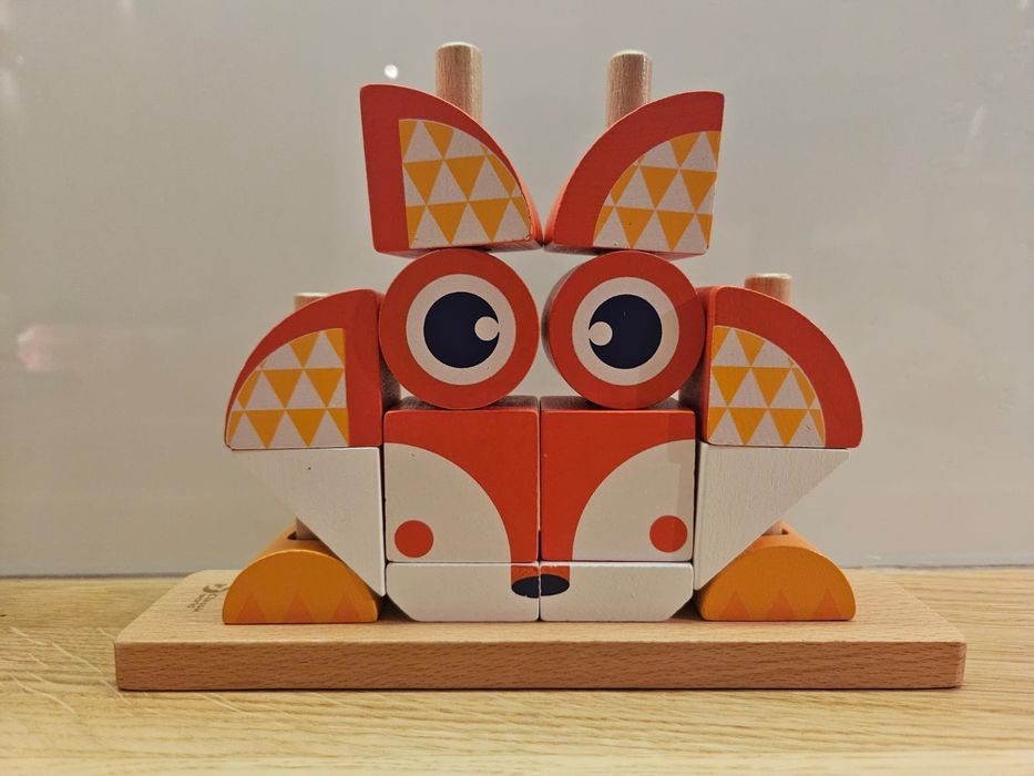 Drewniane klocki kreatywne Lis przestronne puzzle 3D montessori