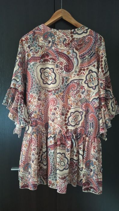 La Perla Sukienka krótka trapezowa boho aztecki wzór rękaw 3/4 luźna