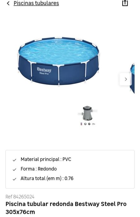 Piscina como Nova. Ainda em caixa fechada. Ofereço placas (protetoras de chão para a piscina, sendo o valor de cada pack de 15€). Conforme fotografia.