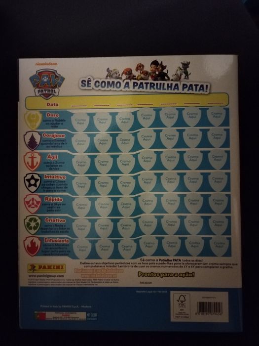 Caderneta paw patrol panini