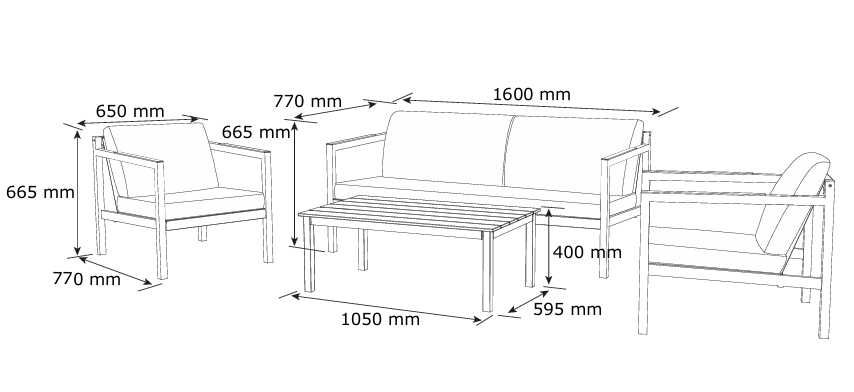 Meble ogrodowe Bejstrup Jysk sofa, dwa fotele stolik.