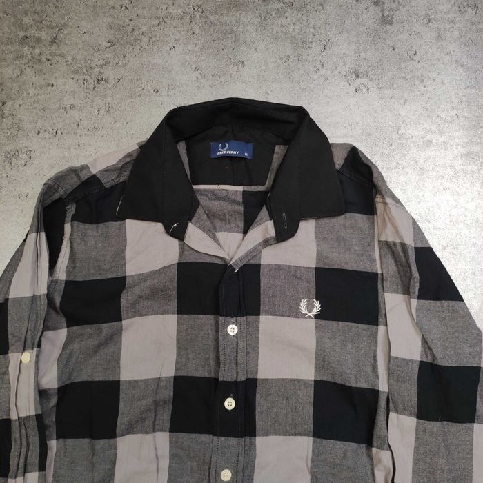 MĘSKA Koszula Elegancka Kratka Bawełna Fred Perry Małe Logo Haft