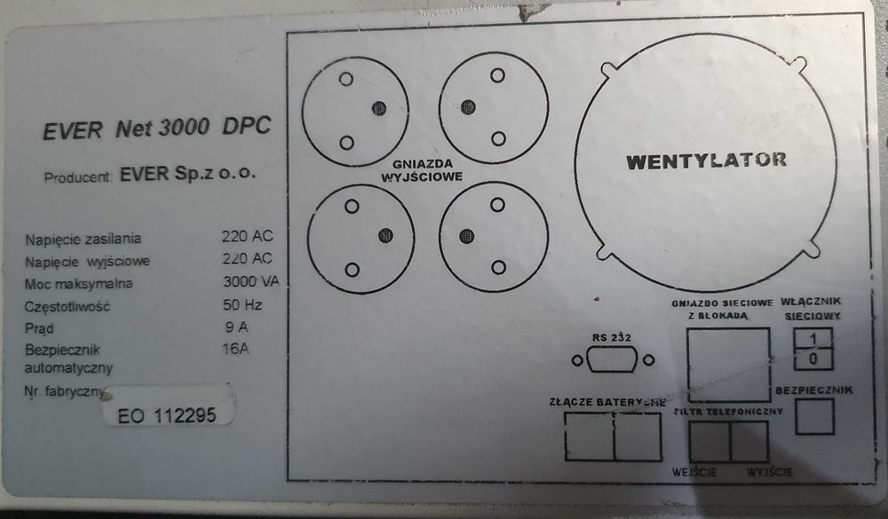 UPS zasilanie awaryjne EVER NET 3000 DPC 3000VA
