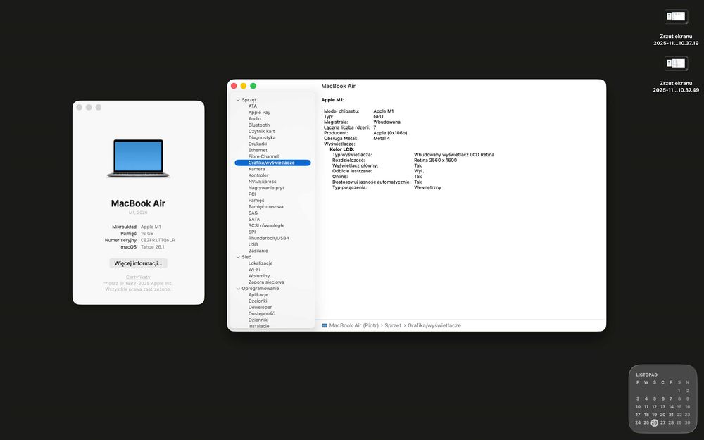 Laptop Macbook air M1 13" a2337 16GB 512GB 8CPU