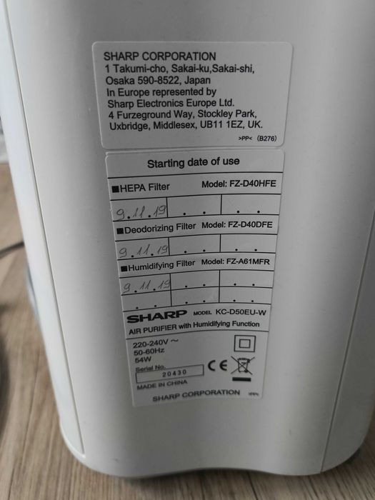 Oczyszczacz powietrza z funkcją nawilżania Sharp