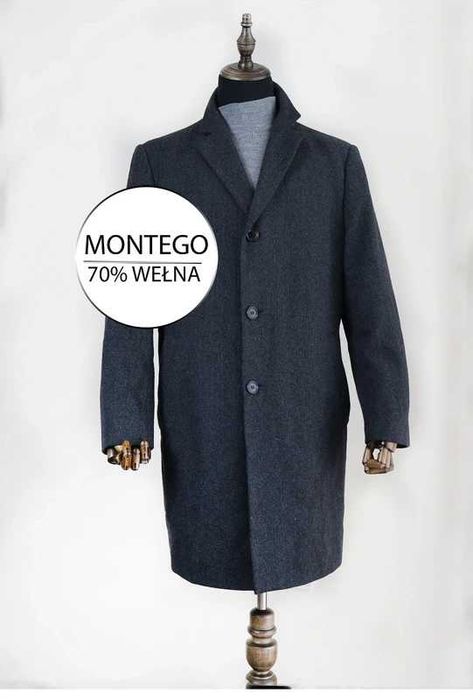 Płaszcz męski Montego szary wełniany jodełka XL