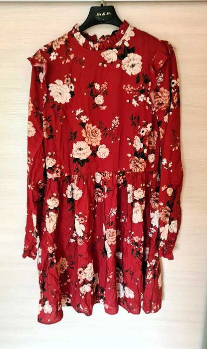 Nowa czerwona jesienna sukienka w kwiaty wiskoza floral New Look 36 S