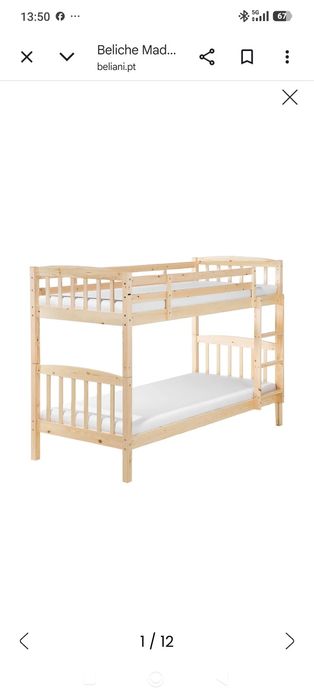 Cama beliche madeira maciça usada
