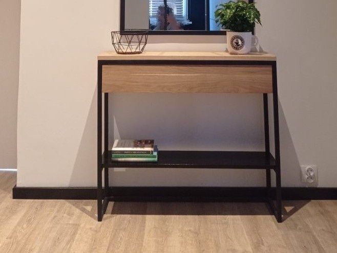 Konsola toaletka dębowa loft z szufladą i półką, lite drewno dębowe