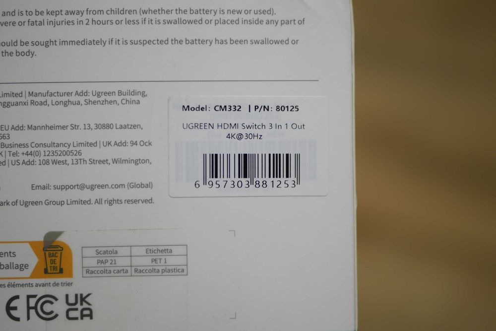 Перемикач HDMI 3 в 1  UGREEN CM332 Switch