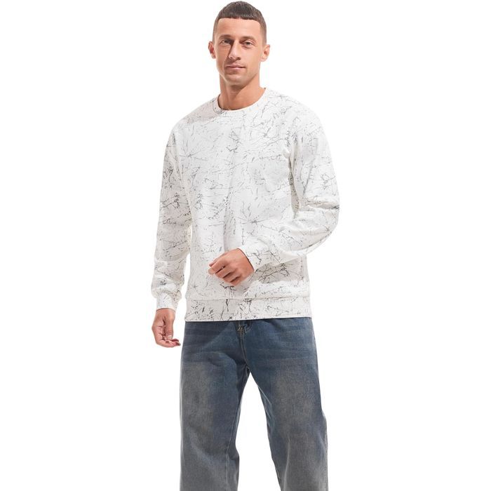 Męska bluza polarowa Crewneck - ocieplana - biała - S